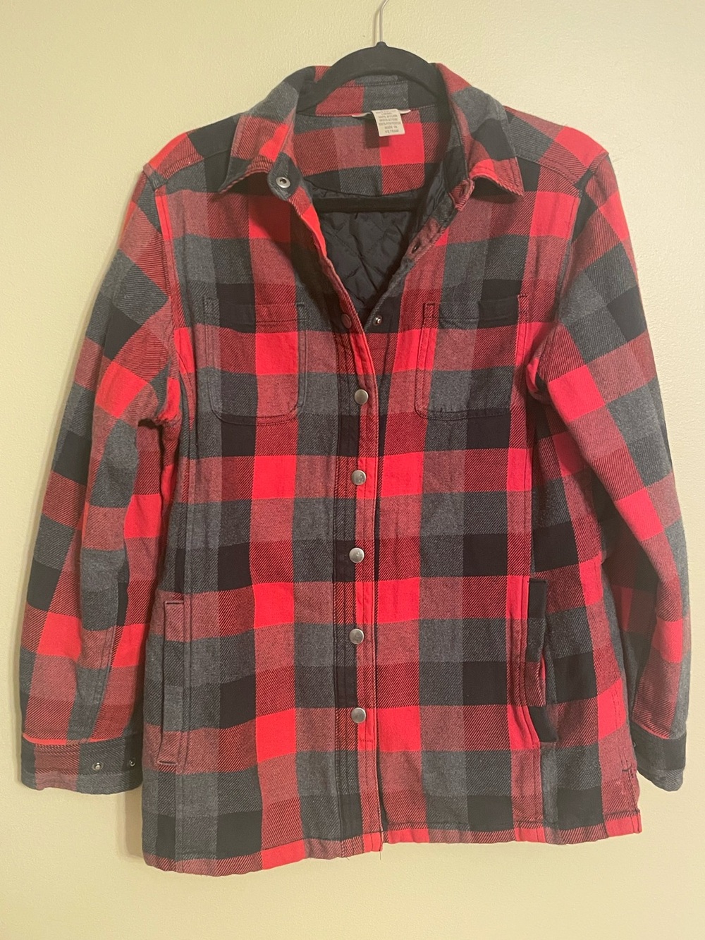 Duluth Trading Co Flannel Jacket Women's small Snap Quilt Lined Plaid flapjack
